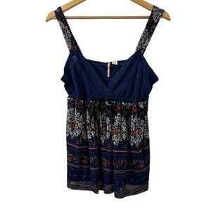 Anthropologie Ric Rac Blue Floral Mesh Camisole Tank Top Small